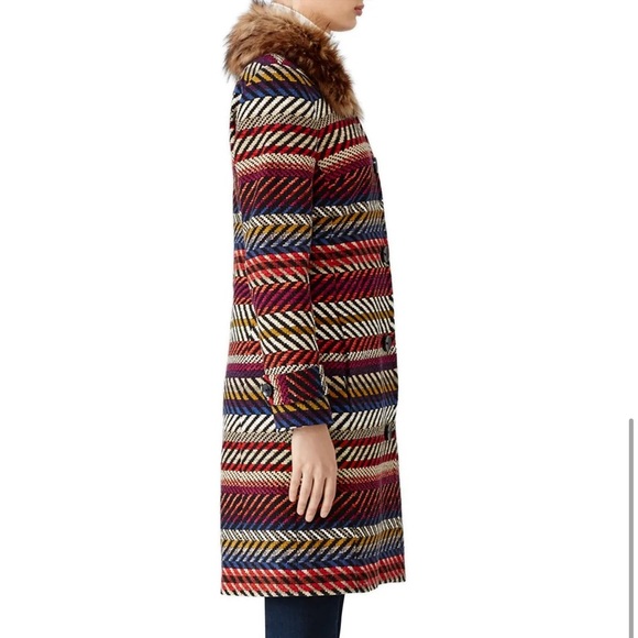 Trina Turk Kendell Striped Tweed fur collar Jacket - Picture 3 of 9